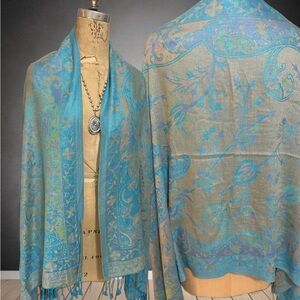 Elegant Blue and Gold Paisley Shawl